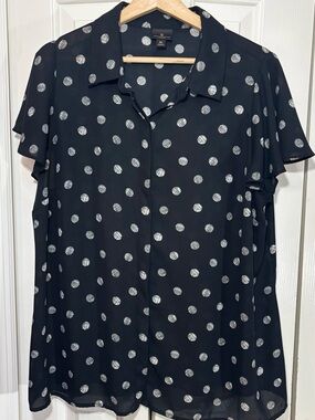 Worthington Black Blouse with Silver Polka Dots
